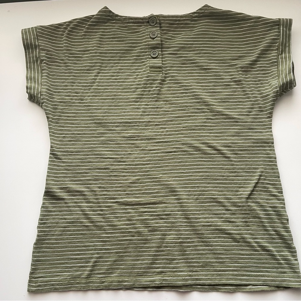 Talbots Olive Green White Pin Striped Pocket Tee Coastal Quiet Luxury Minimalist - Picture 3 of 10
